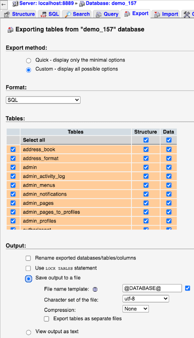 phpMyAdmin Backup