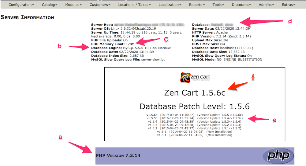 Zen Cart Version information